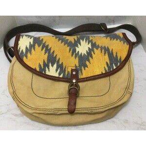 Lucky Brand Southwestern Crossbody Aztec Hobo Messenger Saddle Bag Distressed